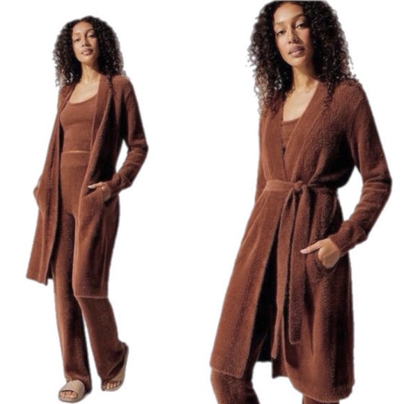 Carbon38 Eyelash Belted Cardigan Sweater Cappuccino Size M - Picture 1 of 10